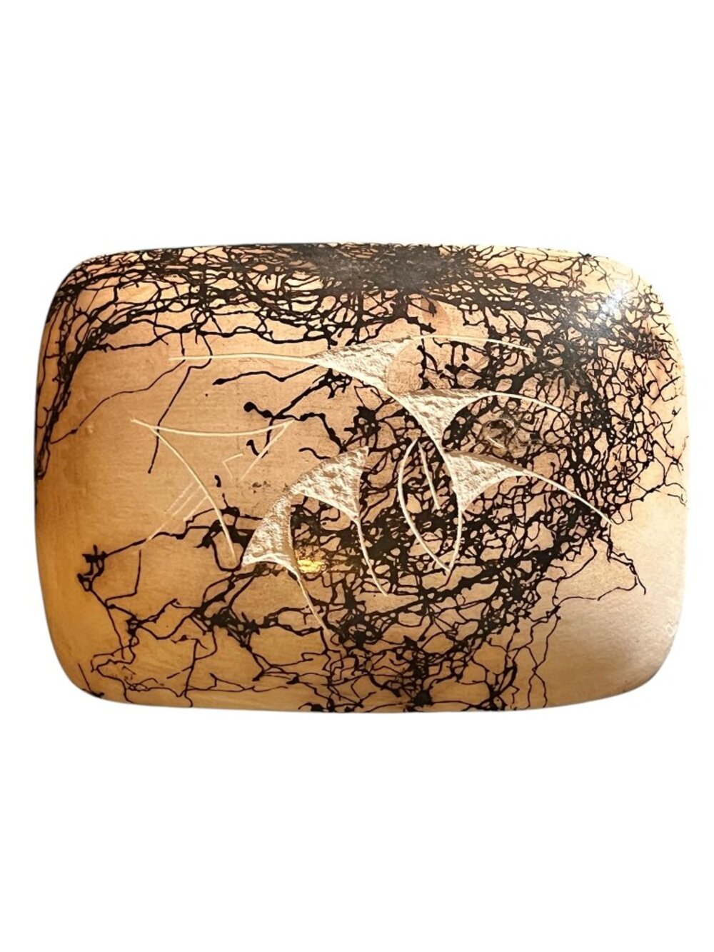 Signed S. Smith Navajo Horse Hair Pottery Trinket Box 4.25" x 3" x 2.5" Ceramic